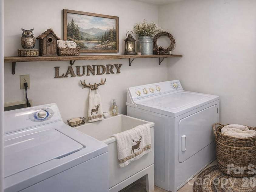 3558 Playmore Beach Road, Lenoir, NC 28645.  MLS# CAR4367215, YatesRealty ID 10067. Laundry with AI altered decor