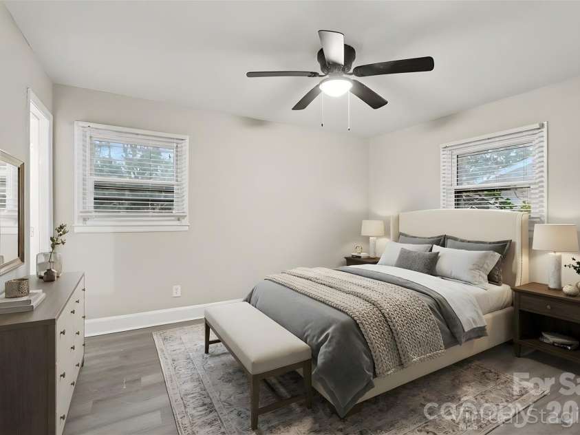 5448 Kinsale Lane, Charlotte, NC 28215.  MLS# CAR4338545, YatesRealty ID 10083. Walking into the primary bedroom (virtually staged).