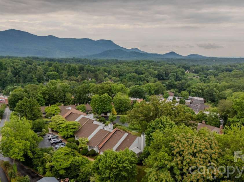 77 Chestnut Street, Tryon, NC 28782.  MLS# CAR4389953, YatesRealty ID 1015. Aerial over condominiums