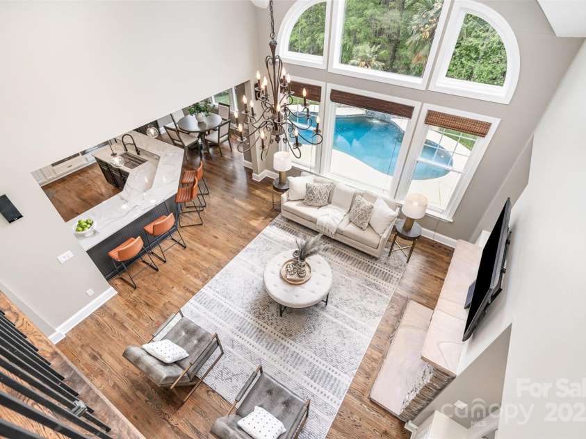 3306 Delamere Drive, Matthews, NC 28104.  MLS# CAR4247095, YatesRealty ID 10176. Aerial view of great room