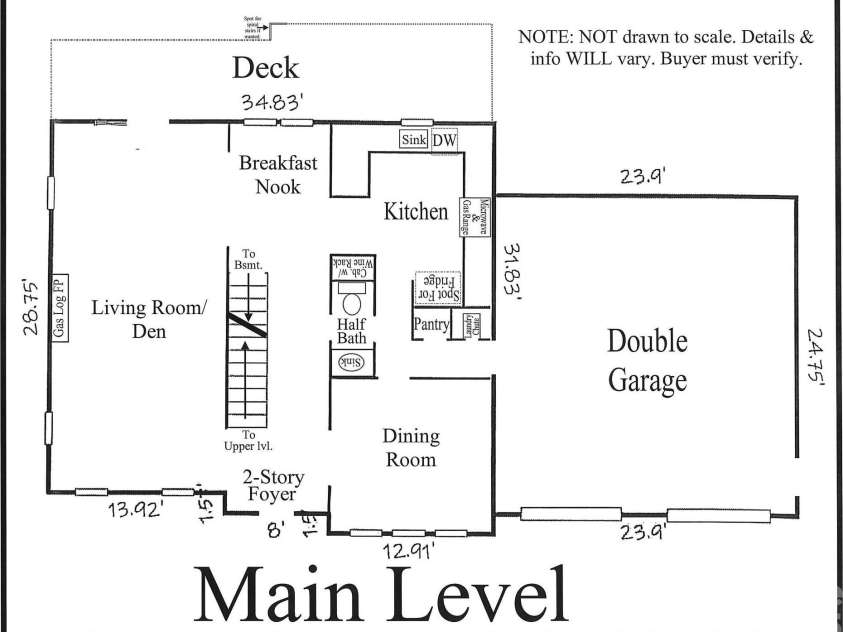 210 35th Avenue, Hickory, NC 28601.  MLS# CAR4245350, YatesRealty ID 10200. Approx. Main Level Floorplan Sketch