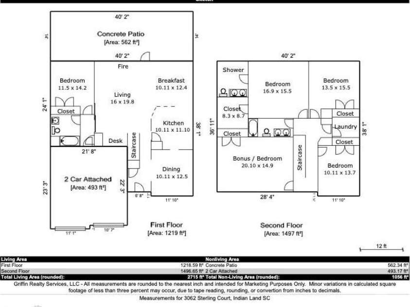 3062 Sterling Court, Indian Land, SC 29707.  MLS# CAR4355915, YatesRealty ID 10311. Floor plan 
