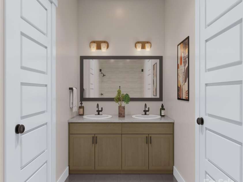 817 Garringer Place, Charlotte, NC 28208.  MLS# CAR4253166, YatesRealty ID 10434. Primary Bathroom Vanity - 3D Rendering, finishes may vary