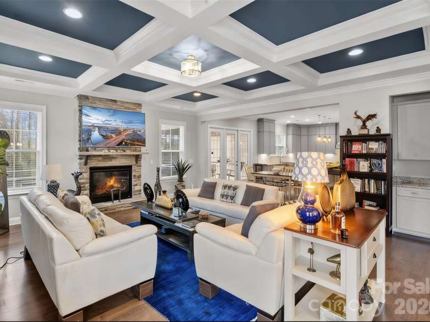 4008 Pinot Way, Fort Mill, SC 29707.  MLS# CAR4344063, YatesRealty ID 10634. Family room with coffered ceilings, great for entertaining 