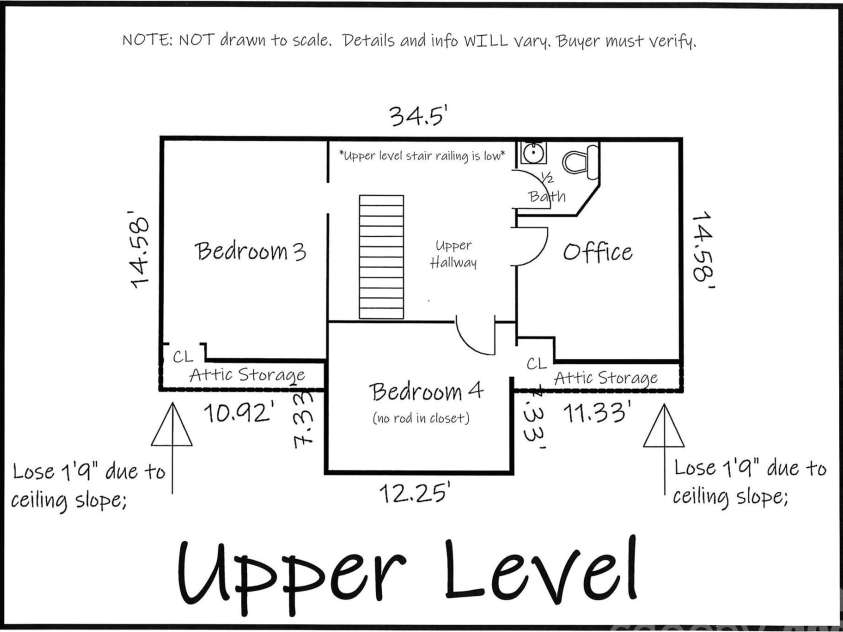 1244 21st Street, Hickory, NC 28601.  MLS# CAR4338743, YatesRealty ID 10800. Upper level floorplan