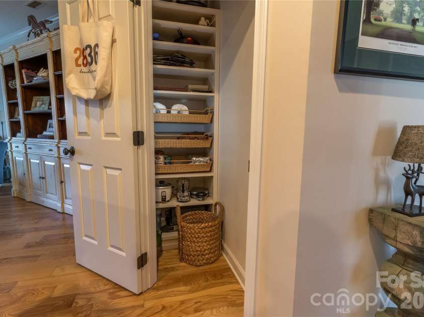 1113 Torrence Circle, Davidson, NC 28036.  MLS# CAR4337531, YatesRealty ID 10902. Walk in pantry with built in pullout baskets.