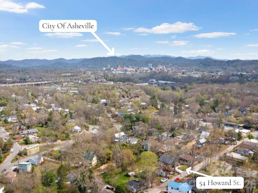 54 Howard Street, Asheville, NC 28806.  MLS# CAR4365542, YatesRealty ID 10903. Aerial 