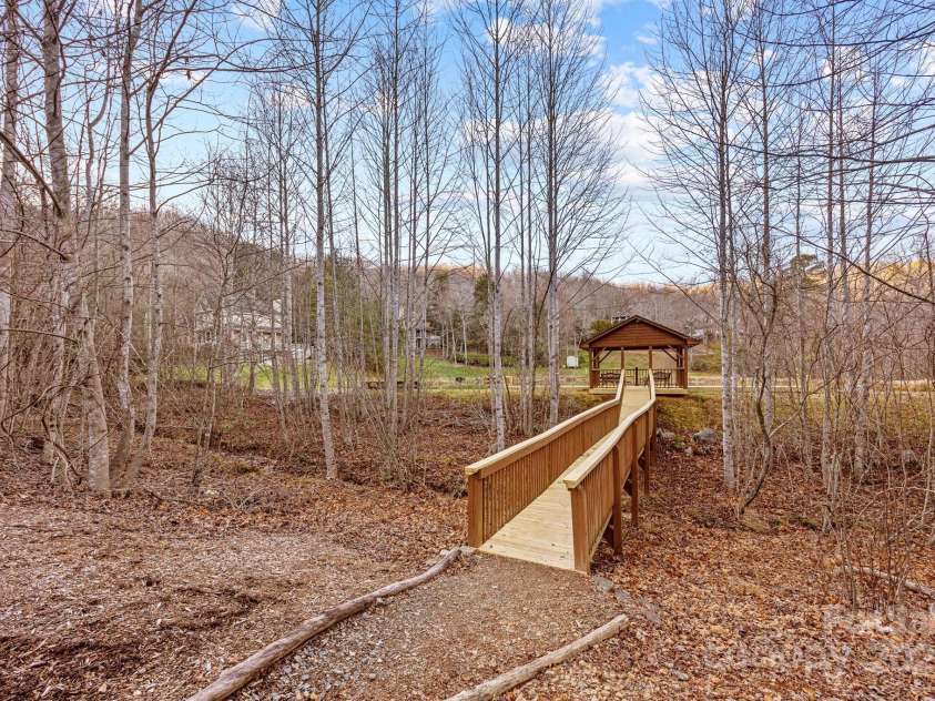 43 Smokemont Drive, Arden, NC 28704.  MLS# CAR4197497, YatesRealty ID 10921. Walkway to the trout pond from the other side of the pond, by the amenities.
