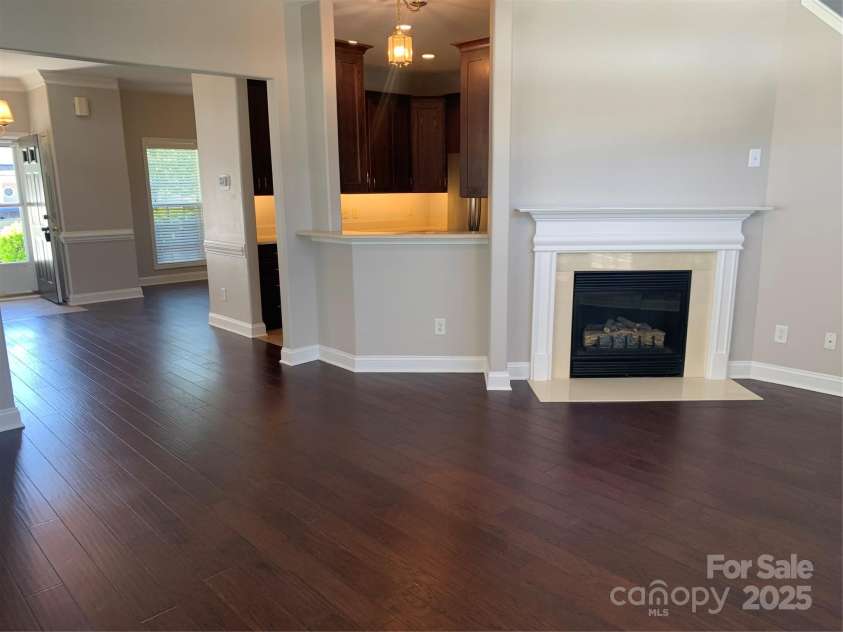 11622 Lioness Street, Charlotte, NC 28273.  MLS# CAR4254241, YatesRealty ID 11524. Great room with gas Fireplace and Bar to kitchen, ceiling fan.