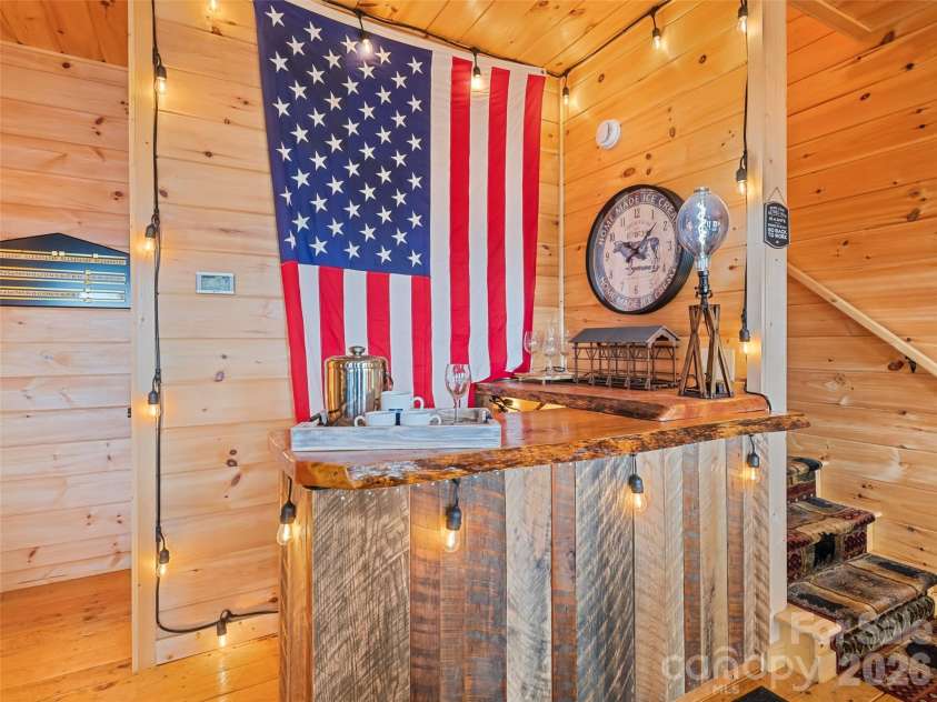 693 High Splendor Road, Robbinsville, NC 28771.  MLS# CAR4362499, YatesRealty ID 11558. Lower Level Live-Edge Bar