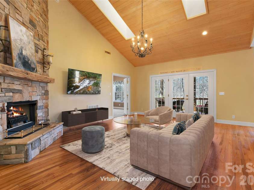 63 Wanei Court, Brevard, NC 28712.  MLS# CAR4359510, YatesRealty ID 11607. Virtually Staged Great Room