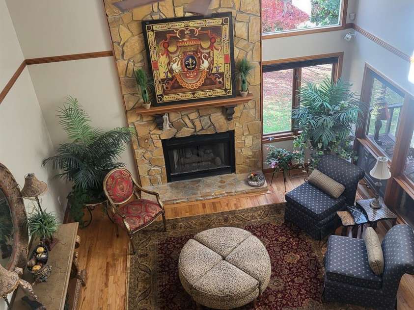 377 Riverwood Road, Mooresville, NC 28117.  MLS# CAR4192992, YatesRealty ID 11616. View of great room from loft of primary bedroom.  Brand new ceiling fan.