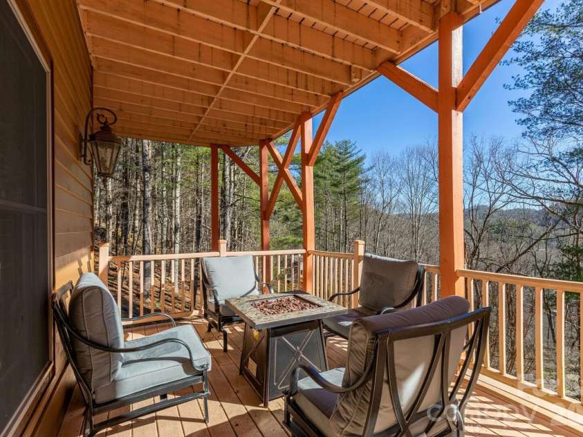 446 Windridge Drive, Sugar Grove, NC 28679.  MLS# CAR4360975, YatesRealty ID 11618. Lower deck has fire table for great conversation nook while waiting for your turn in the hot tub.
