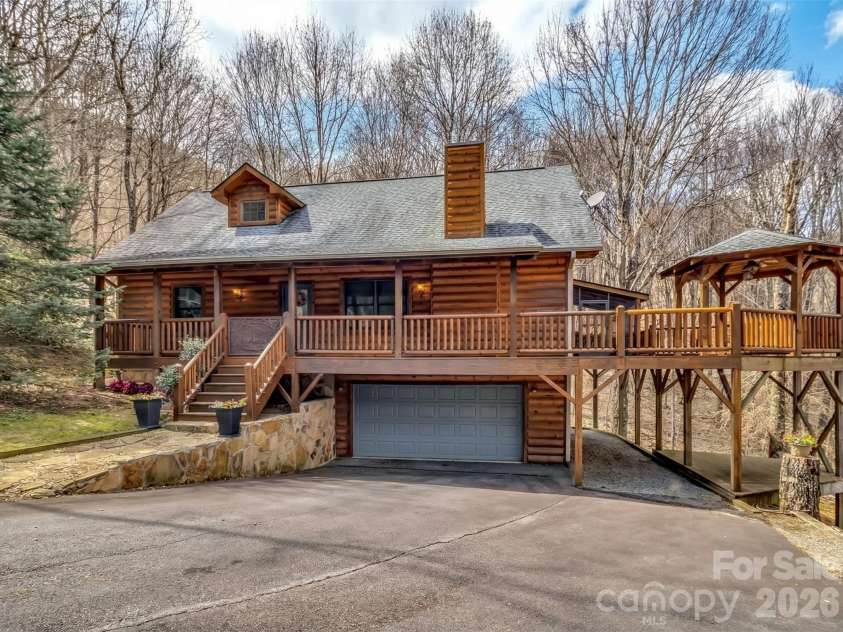 1664 Tawodi Trail, Maggie Valley, NC 28751.  MLS# CAR4360189, YatesRealty ID 11622. Front of home showing gazebo