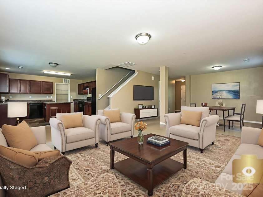 104 Mulligan Drive, Shelby, NC 28150.  MLS# CAR4241594, YatesRealty ID 11728. Great Room & Dining Room Virtually Staged