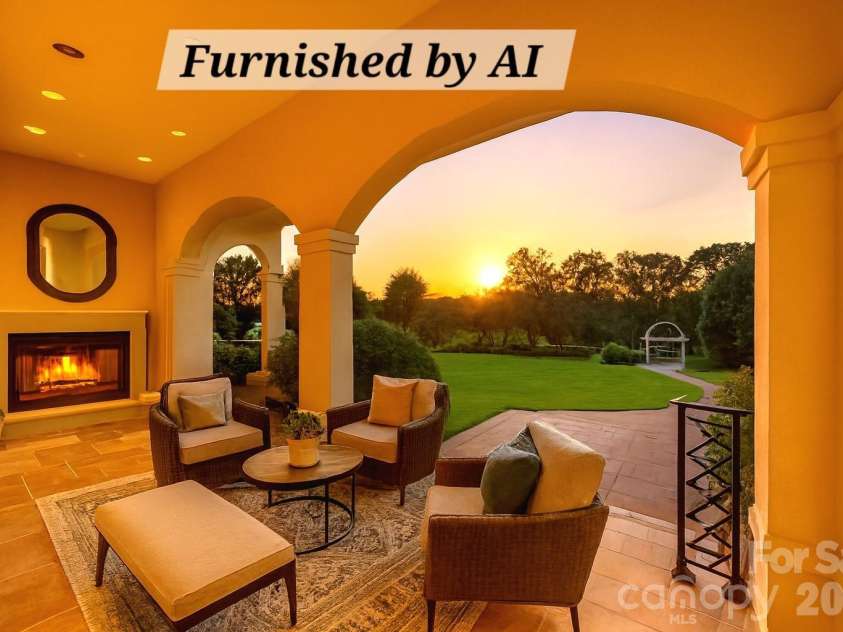 3619 Links Drive, Conover, NC 28613.  MLS# CAR4315421, YatesRealty ID 11899. Covered outdoor fireplace overlooking the grounds —perfect for year-round entertaining.
