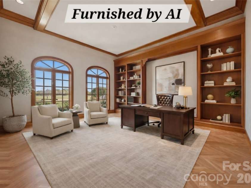 3619 Links Drive, Conover, NC 28613.  MLS# CAR4315421, YatesRealty ID 11899. Executive library with custom built-ins, and sophisticated home office space.