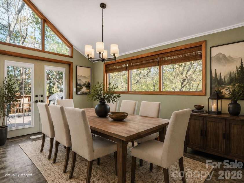 307 Watership Road, Lake Lure, NC 28746.  MLS# CAR4363993, YatesRealty ID 11982. Virtually Staged Dining