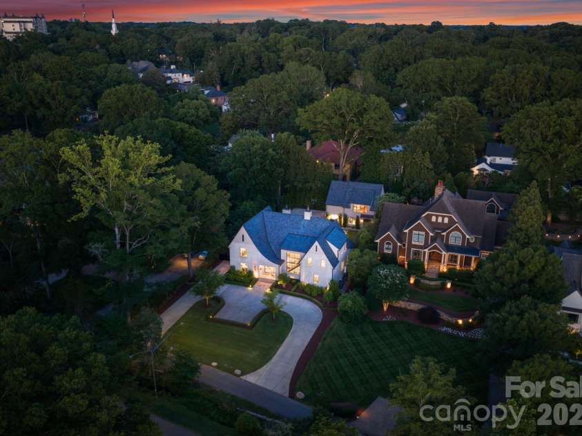 1919 Shoreham Drive, Charlotte, NC 28211.  MLS# CAR4387654, YatesRealty ID 12012. Elevated front view at twilight.