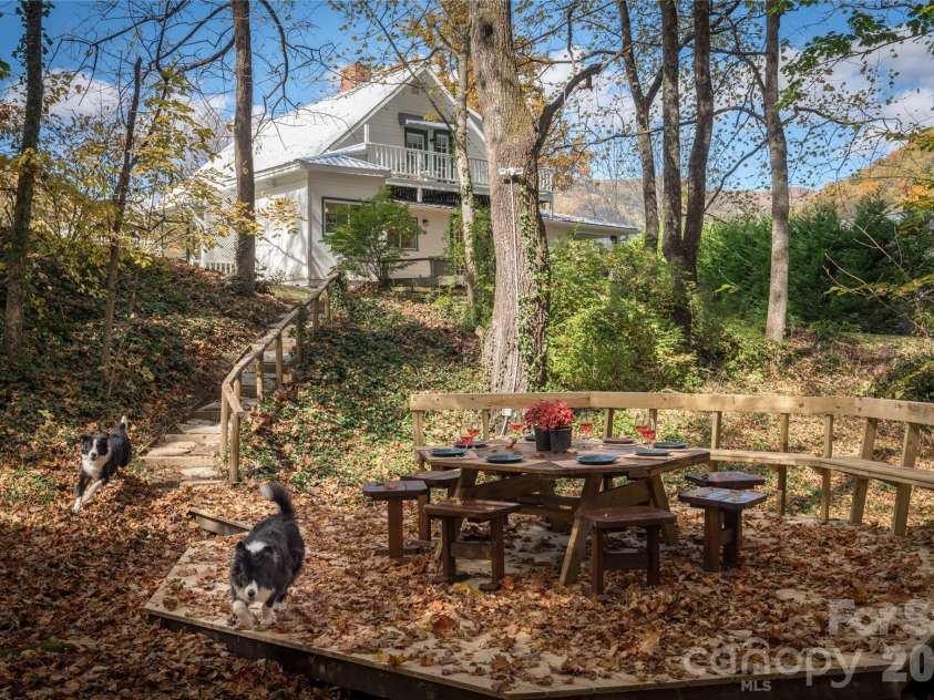 125 Timberline Drive, Maggie Valley, NC 28751.  MLS# CAR4365307, YatesRealty ID 12058. Creekside deck in Autumn