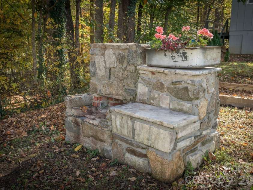 125 Timberline Drive, Maggie Valley, NC 28751.  MLS# CAR4365307, YatesRealty ID 12058. Old stone work in the yard