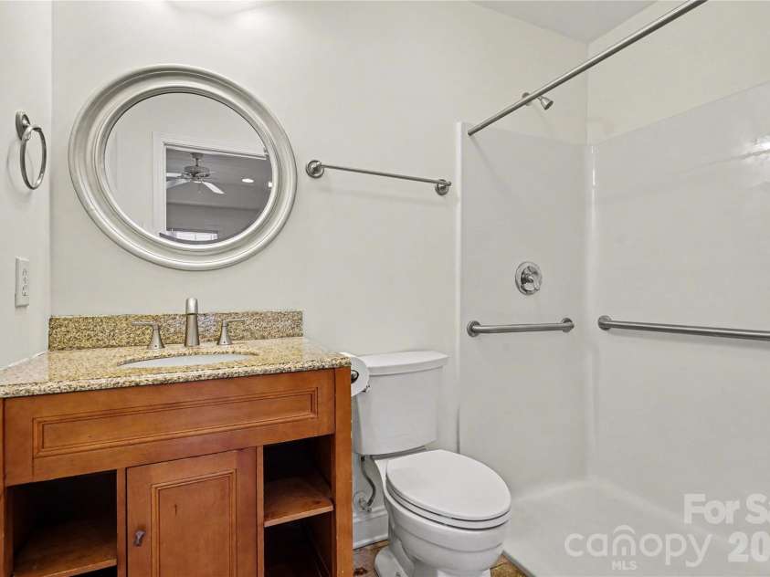 437 Hillcrest Drive, Harrisburg, NC 28075.  MLS# CAR4360523, YatesRealty ID 12320. Bathroom has accessibility features - zero step shower, grab bars, wide doorways.
