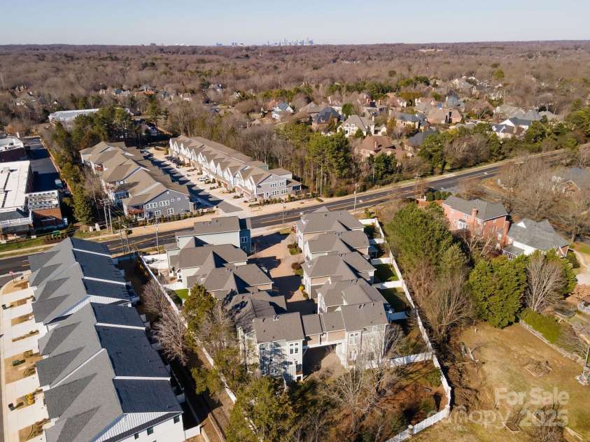 7908 Rea View Court, Charlotte, NC 28226.  MLS# CAR4257499, YatesRealty ID 12354. Aerial view of complex. You can see how close uptown Charlotte in this view.