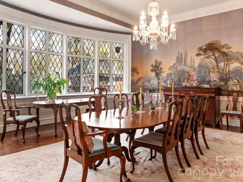 407 Vanderbilt Road, Asheville, NC 28803.  MLS# CAR4363302, YatesRealty ID 12385. Dining room with Zuber wallpaper