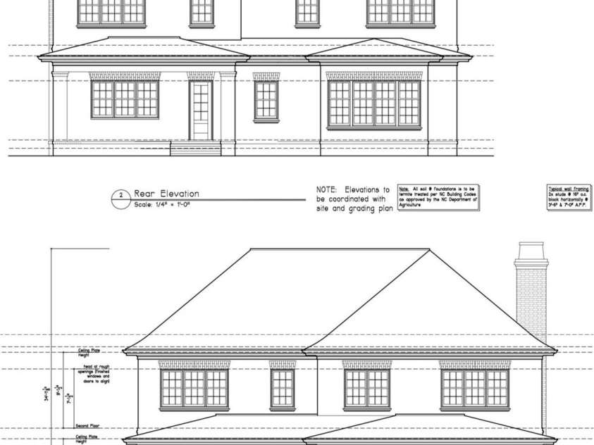 4021 Nettie Court, Charlotte, NC 28211.  MLS# CAR4250089, YatesRealty ID 12418. Front and Rear Elevations