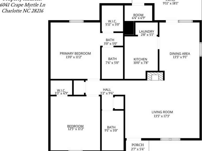6041 Crape Myrtle Lane, Charlotte, NC 28216.  MLS# CAR4354736, YatesRealty ID 12425. Floor plan