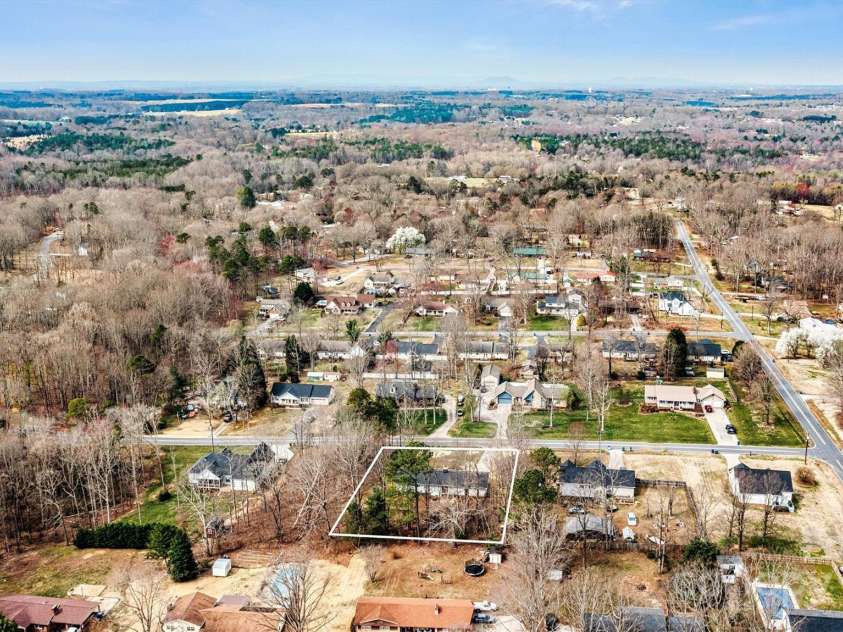 1140 Knollwood Drive, Claremont, NC 28610.  MLS# CAR4237158, YatesRealty ID 12447. Rear Aerial with Lot Line Overlay (Approximate Lines)