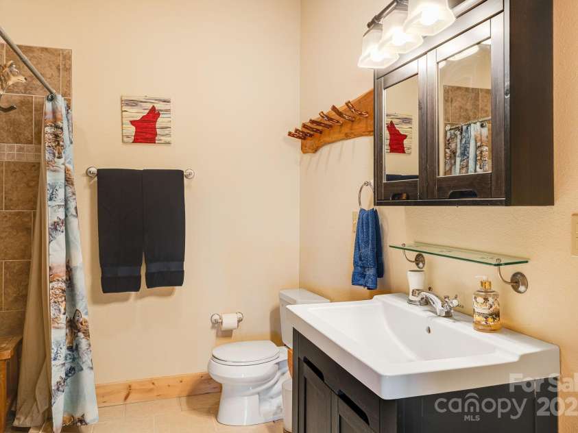 100 Flame Azalea Lane, Mars Hill, NC 28754.  MLS# CAR4248115, YatesRealty ID 12470. Lower level full bathroom with walk in tile shower.
