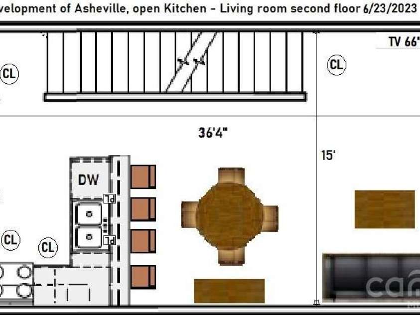 3 Lee Garden Lane, Asheville, NC 28801.  MLS# CAR4328368, YatesRealty ID 12637. Living/Dining/Kitchen