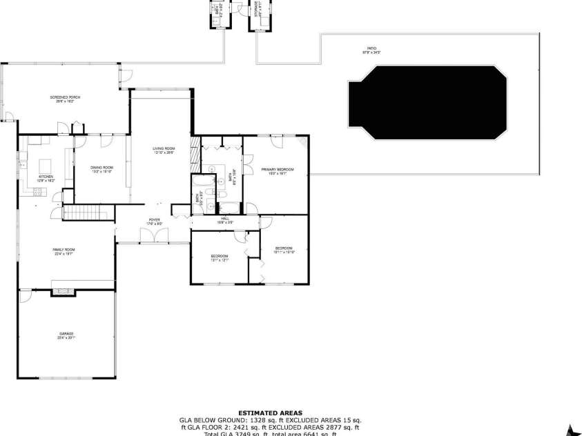 114 Eastwood Park Drive, Lenoir, NC 28645.  MLS# CAR4252137, YatesRealty ID 12710. Floor Plan w/Pool Deck & Bath House/Storage