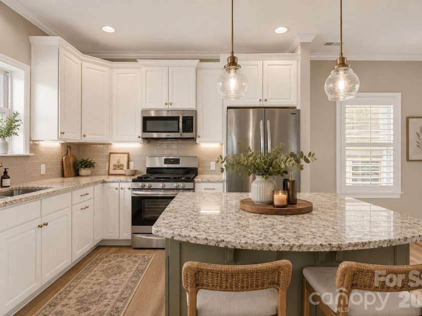 119 Canter Lane, Mooresville, NC 28115.  MLS# CAR4301770, YatesRealty ID 12912. Kitchen with island virtually staged