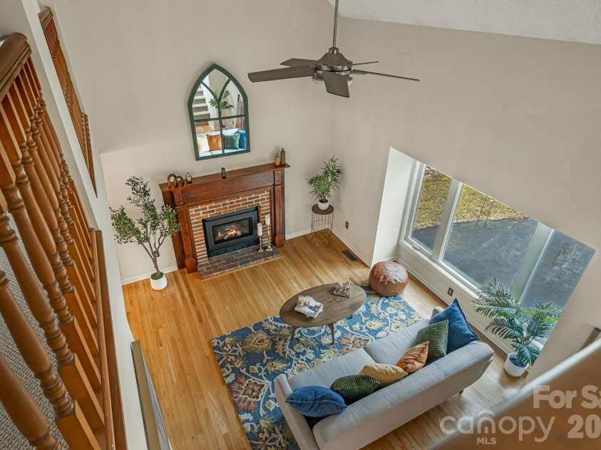 45 Windward Drive, Asheville, NC 28803.  MLS# CAR4341817, YatesRealty ID 12992. Living room looking from Loft