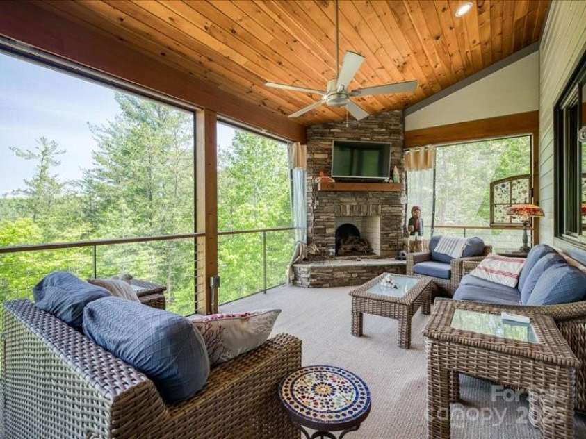 2054 Catawba Trail, Nebo, NC 28761.  MLS# CAR4255787, YatesRealty ID 13014. Covered Screened Porch with Fireplace