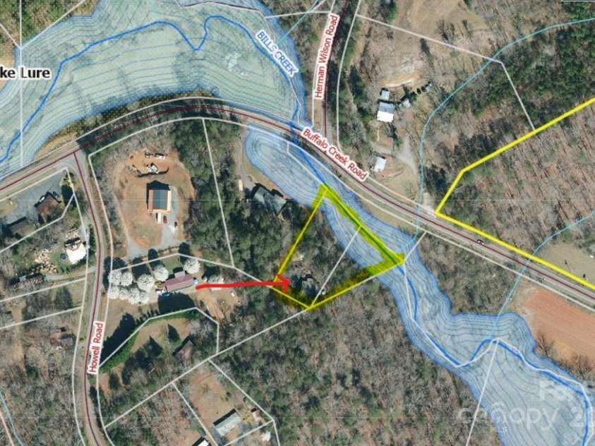 243 Buffalo Creek Road, Lake Lure, NC 28746.  MLS# CAR4219032, YatesRealty ID 13241. GIS satellite view shows house and adjoining lot location. Home is high and dry - no damage from Hurricane Helene.