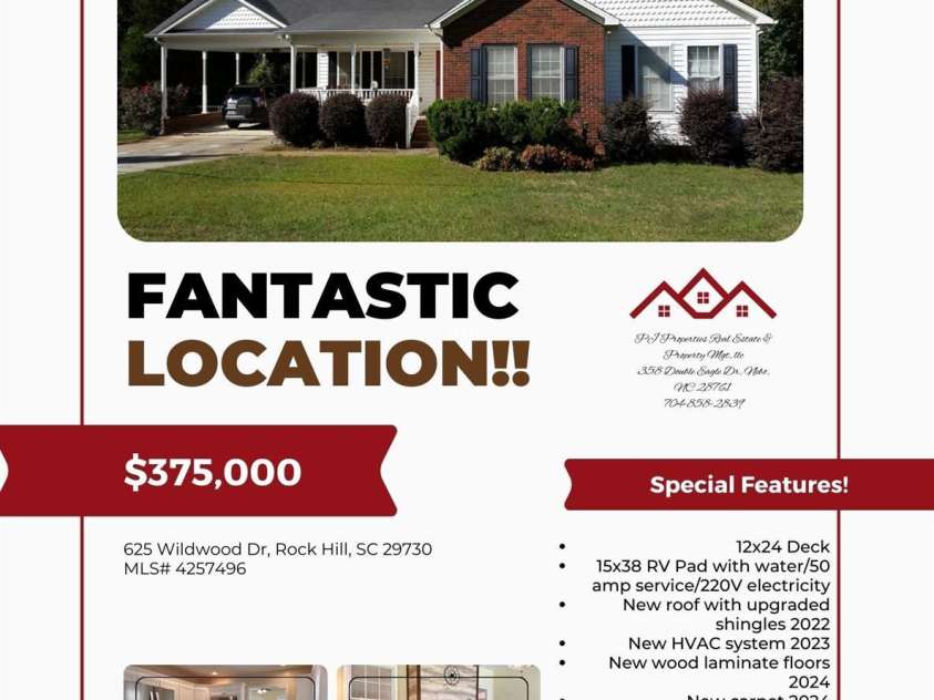625 Wildwood Drive, Rock Hill, SC 29730.  MLS# CAR4257496, YatesRealty ID 13547. 