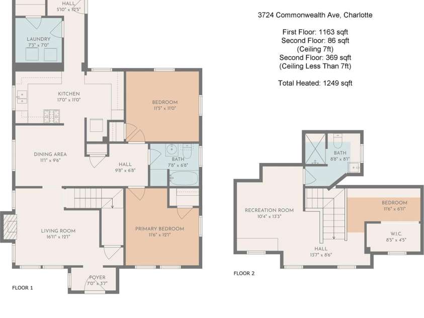 3724 Commonwealth Avenue, Charlotte, NC 28205.  MLS# CAR4287119, YatesRealty ID 13643. Floorplan