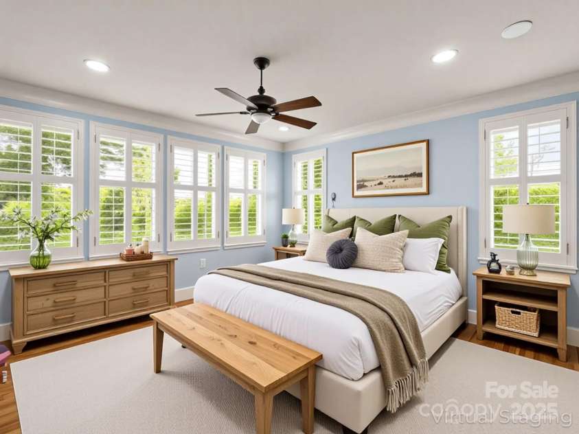 1903 Country Club Road, Hendersonville, NC 28739.  MLS# CAR4258556, YatesRealty ID 13720. Virtually staged primary bedroom