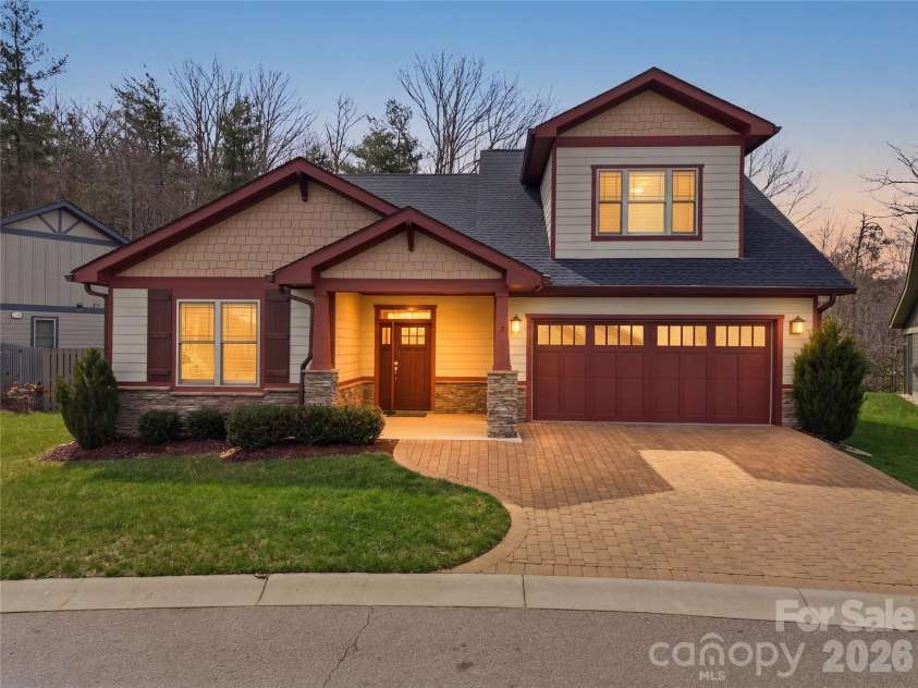 2 Lifestyle Court, Arden, NC 28704.  MLS# CAR4360396, YatesRealty ID 13985. Twilight front exterior 