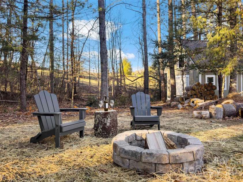 53 Sovereign Lane, Fairview, NC 28730.  MLS# CAR4213387, YatesRealty ID 14032. Fire pit in the .64 acre lot.