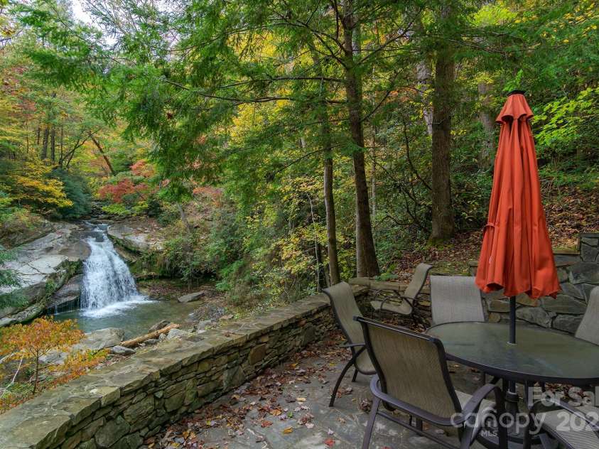 401 Winterle Road, Lake Lure, NC 28746.  MLS# CAR4254959, YatesRealty ID 14115. Stunning waterfall with swimming hole. Relax at the community terrace and library with lunch or a good book.