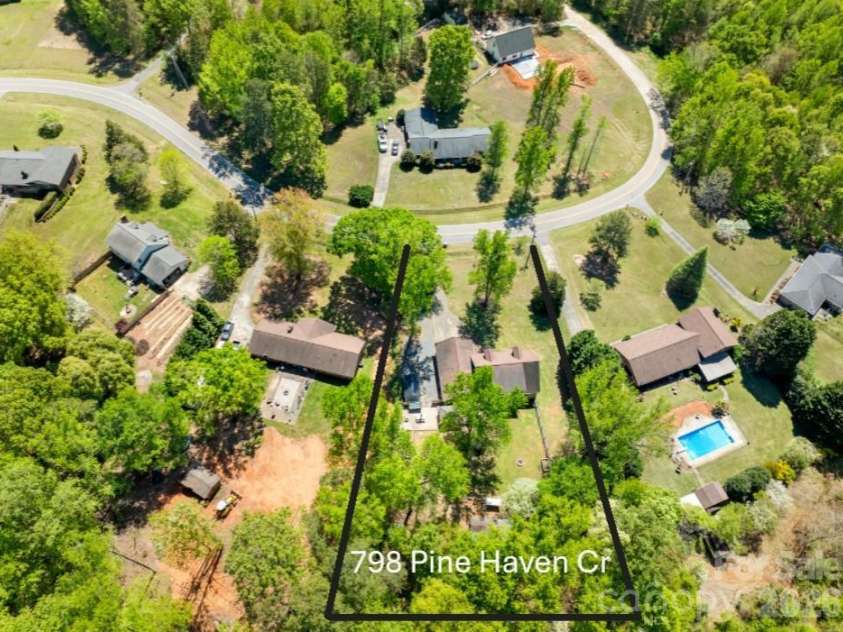 798 Pine Haven Circle, Clover, SC 29710.  MLS# CAR4359577, YatesRealty ID 14117. Aerial above the tree canopy