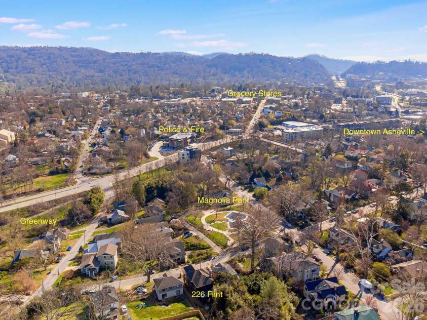 226 Flint Street, Asheville, NC 28801.  MLS# CAR4301613, YatesRealty ID 14445. Labeled aerial view