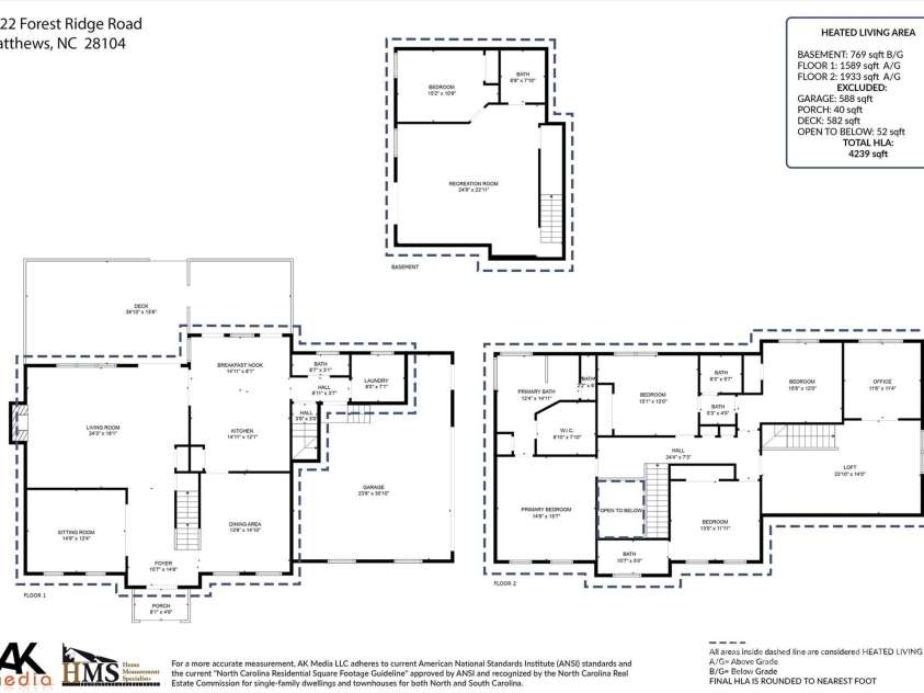7122 Forest Ridge Road, Matthews, NC 28104.  MLS# CAR4249033, YatesRealty ID 14454. Floor Plan