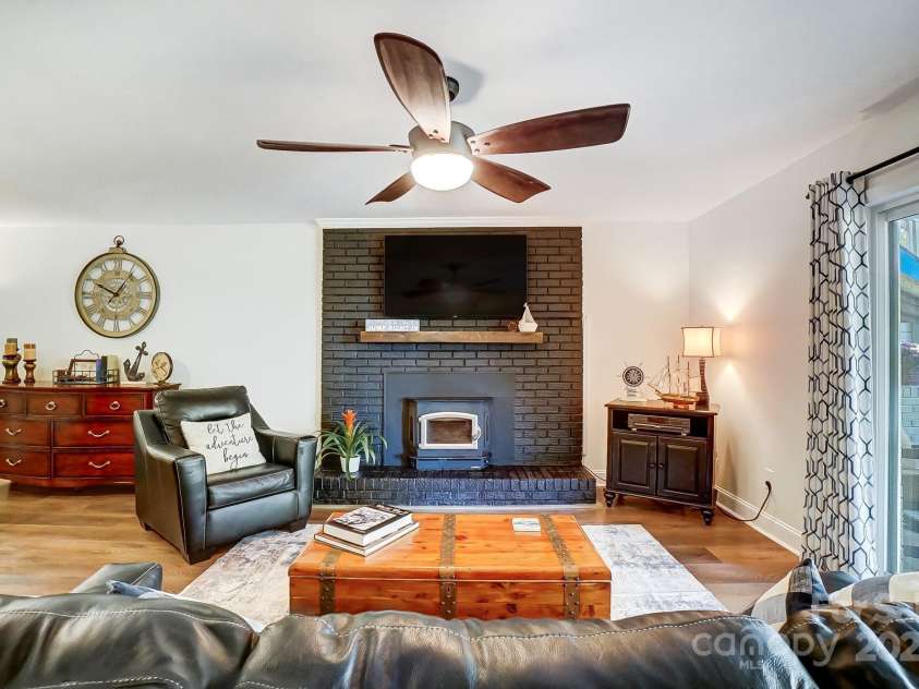 9542 Riviera Drive, Sherrills Ford, NC 28673.  MLS# CAR4298119, YatesRealty ID 14759. Wood Burning Stove in Family Room downstairs for those chilly nights