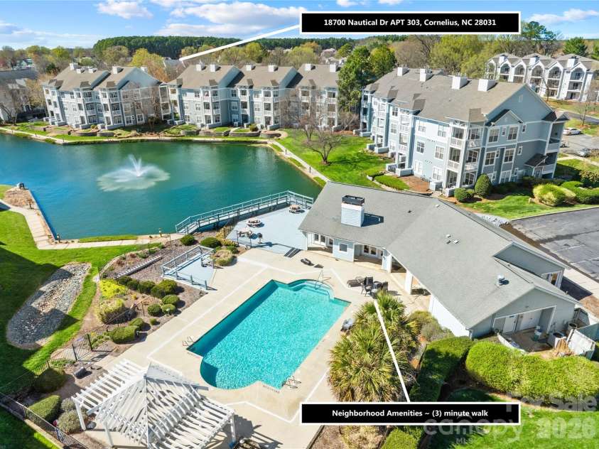 18700 Nautical Drive, Cornelius, NC 28031.  MLS# CAR4357308, YatesRealty ID 14763. Community Pool and Pond