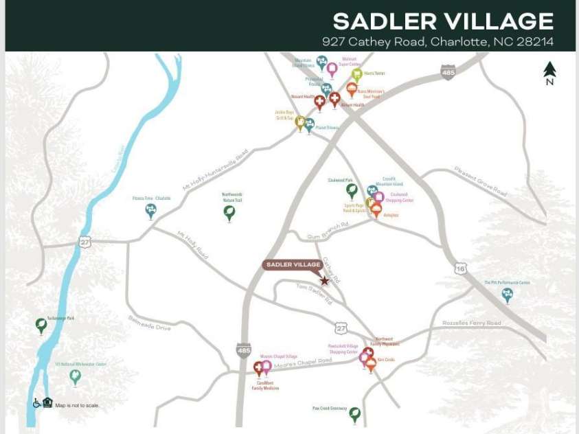 2023 Sadler Woods Lane, Charlotte, NC 28214.  MLS# CAR4263129, YatesRealty ID 14781. Sadler Village Area Map